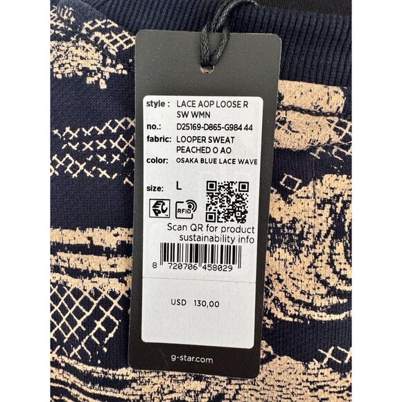 G-Star RAW Osaka Blue Lace Wave Sweatshirt Size Large NWT - Picture 5 of 6